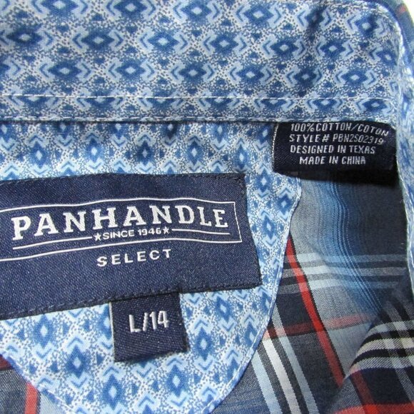 Panhandle Select Boy's Large (14) Long Sleeve Plaid Snap Shirt - Blue - Picture 2 of 4